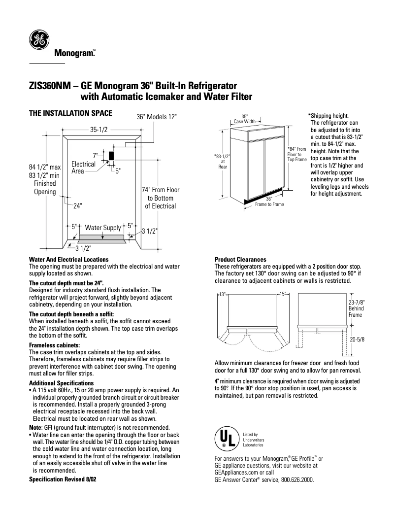 Page n°1 - Fiche technique GE ZIS360NM