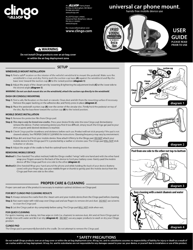 Page 1 de la notice Manuel utilisateur Clingo Universal