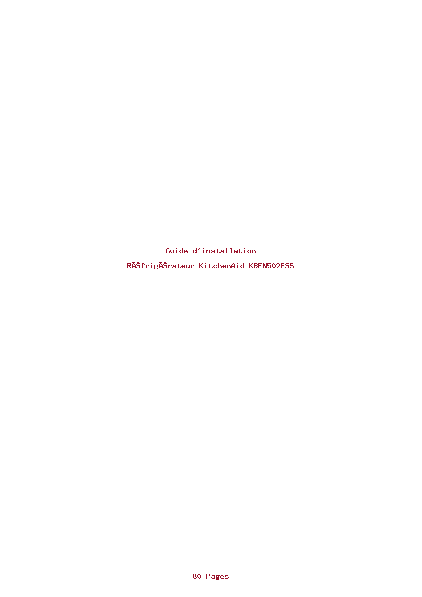 Page 1 de la notice Guide d'installation KitchenAid KBFN502ESS