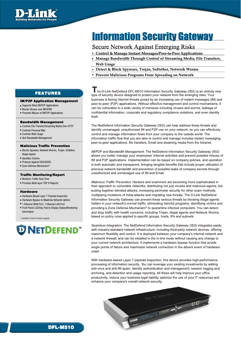 Page 1 de la notice Fiche technique D-Link DFL-M510