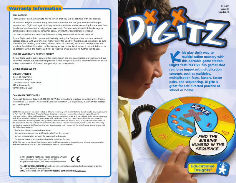Page 1 de la notice Manuel utilisateur Learning Resources Digitz