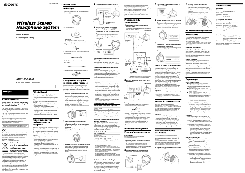 Page 1 of the manual User Manual Sony MDR-RF800RK