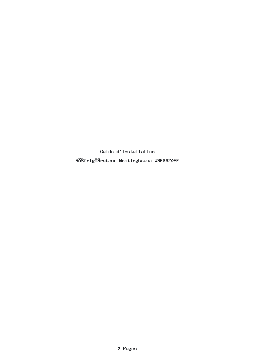 Page 1 de la notice Guide d'installation Westinghouse WSE6970SF