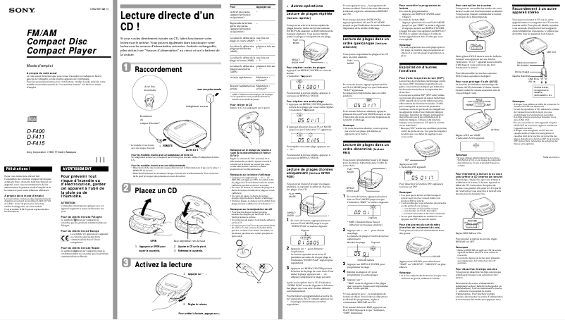 Page 1 de la notice Manuel utilisateur Sony D-F415