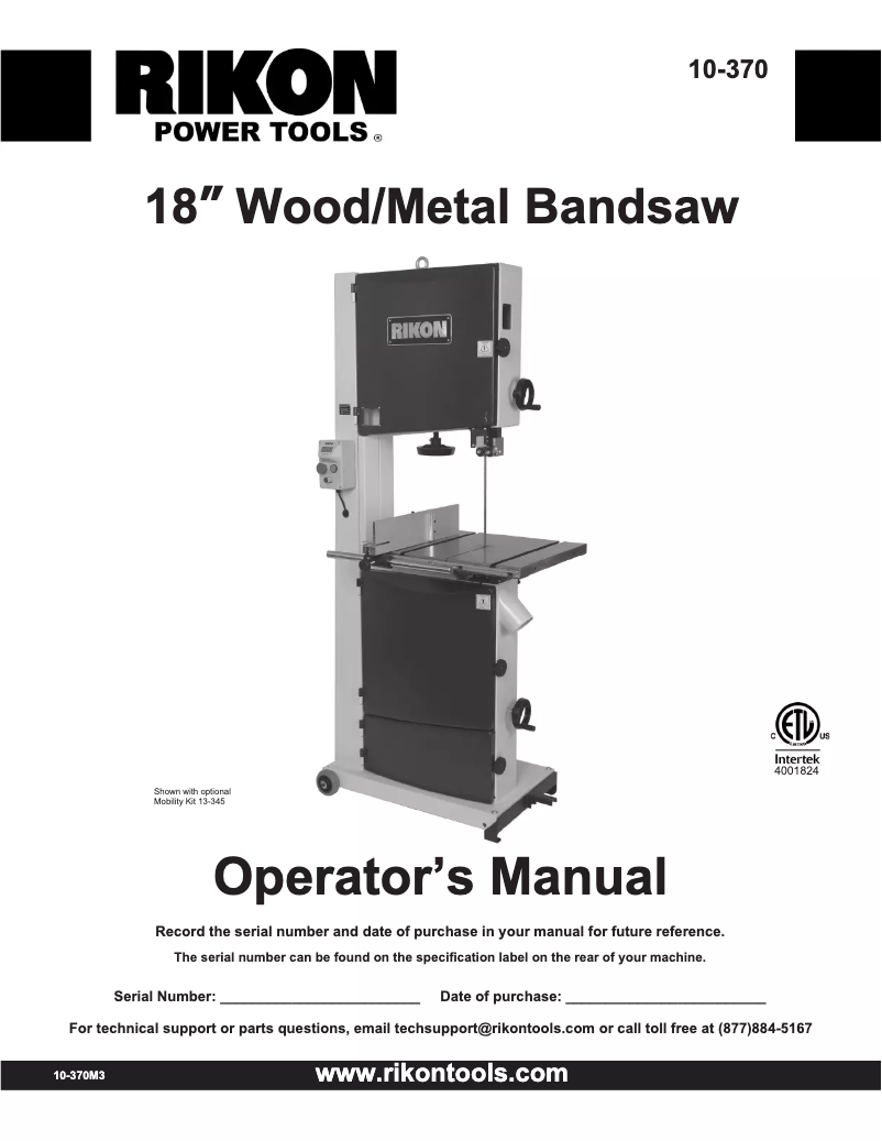 Page 1 de la notice Manuel utilisateur RIKON 10-370
