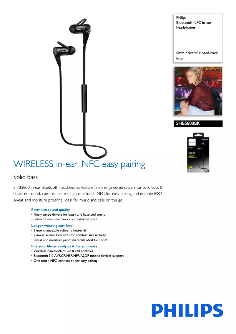 Page 1 de la notice Fiche technique Philips SHB5800