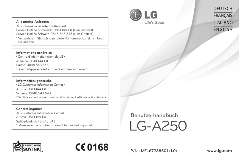 Page 1 de la notice Manuel utilisateur LG A250