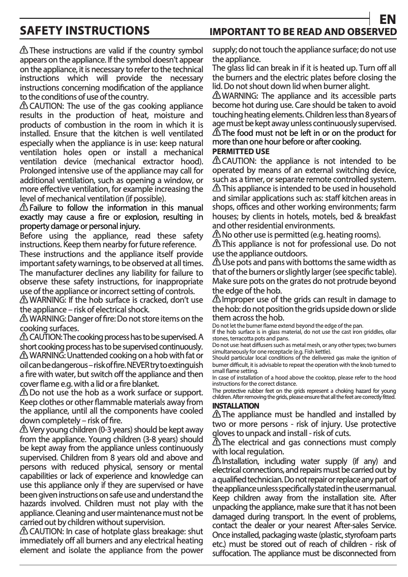 Page 1 de la notice Guide d'installation Indesit ING 61T/WH