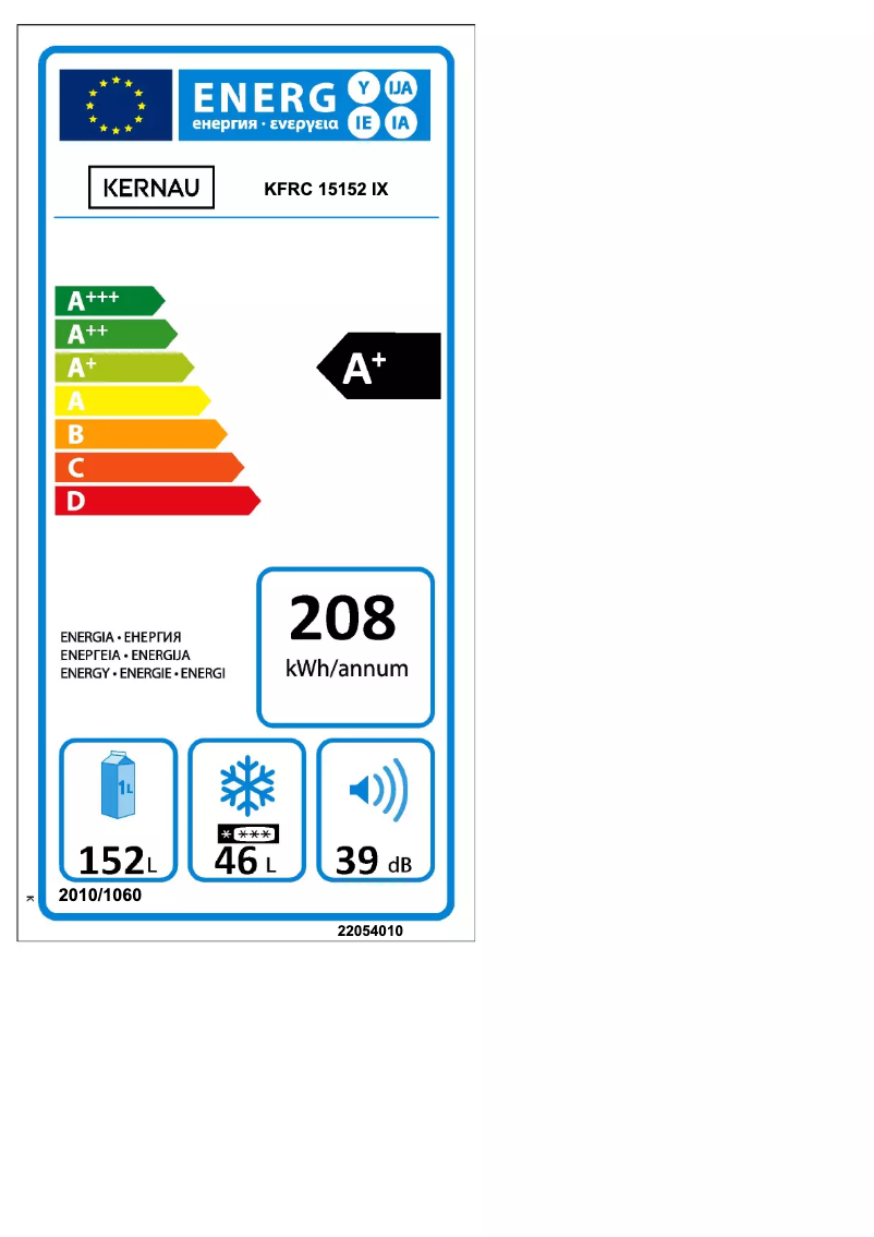 Page 1 de la notice Label énergétique Kernau KFRC 15152 IX
