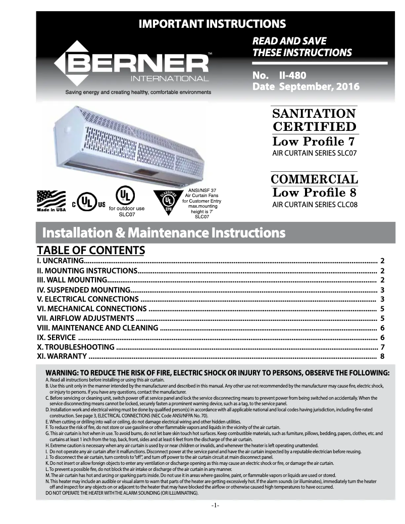 Page 1 of the manual User Manual Berner SLC07-1048AA