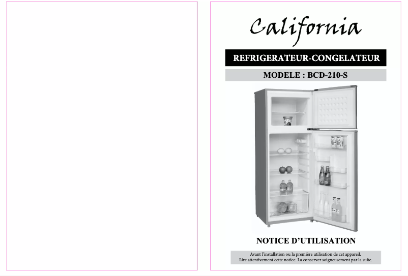 Page 1 de la notice Manuel utilisateur California BCD-210-S