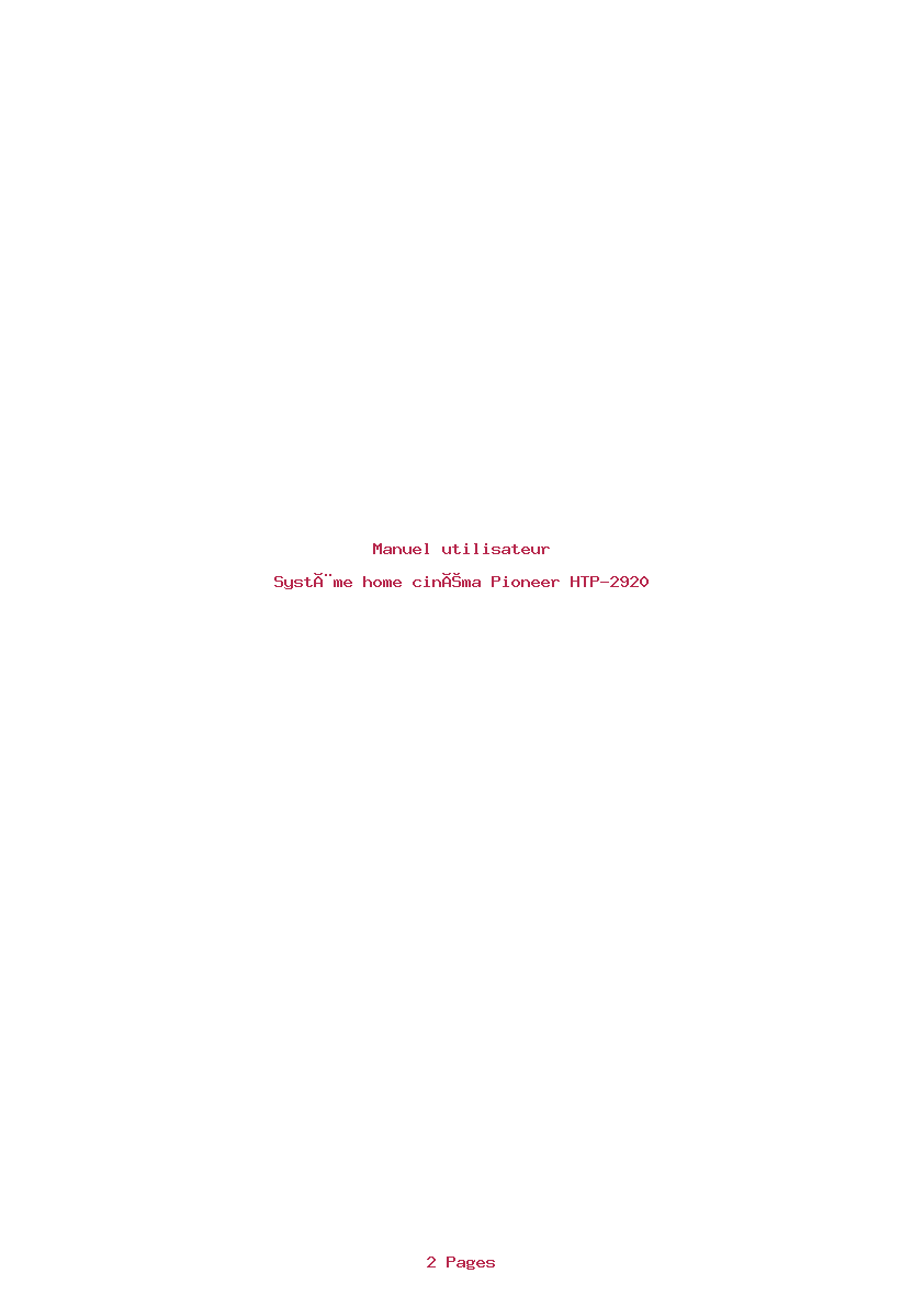 Page 1 de la notice Manuel utilisateur Pioneer HTP-2920