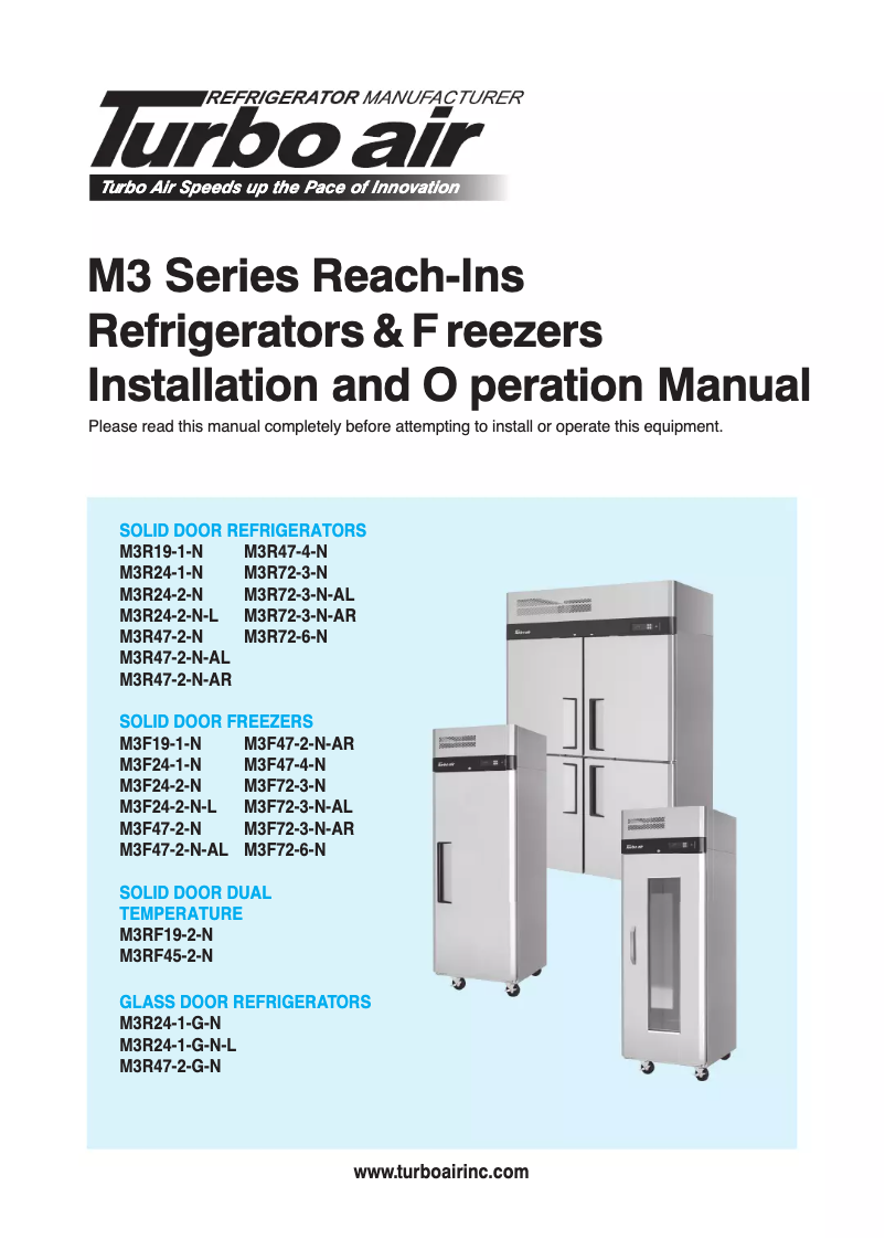 Página 1 del manual Guía de instalación Turbo air M3F72-3