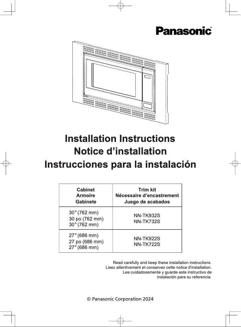 Página 1 del manual Guía de instalación Panasonic NN-TK922S