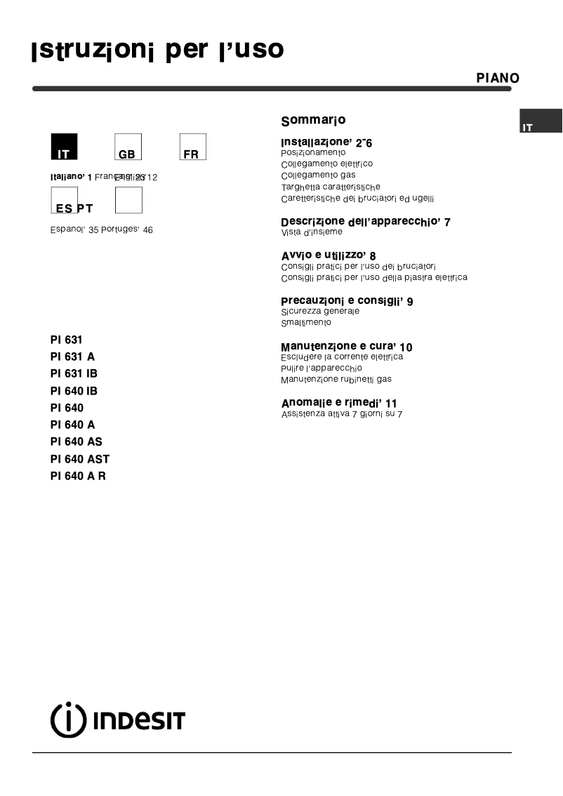 Página 1 del manual Manual de usuario Indesit PI 640 (WH) IB