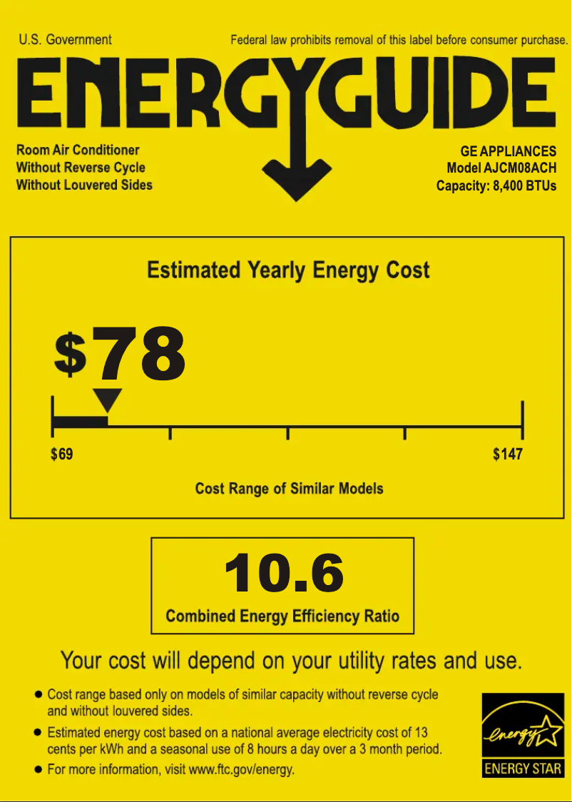 Página 1 del manual Etiqueta energética GE AJCM08ACH