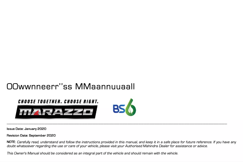 Página 1 del manual Manual de usuario Mahindra Marazzo