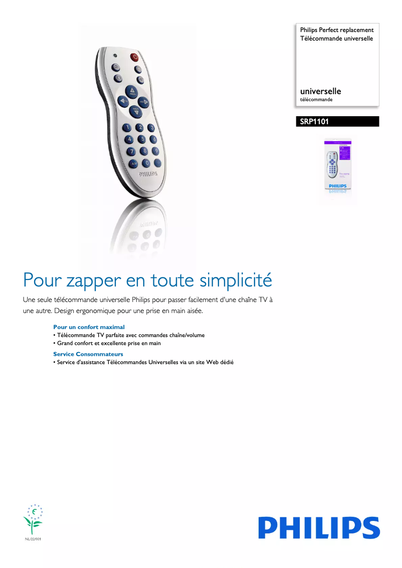 Page 1 of the manual Technical Sheet Philips SRP1101