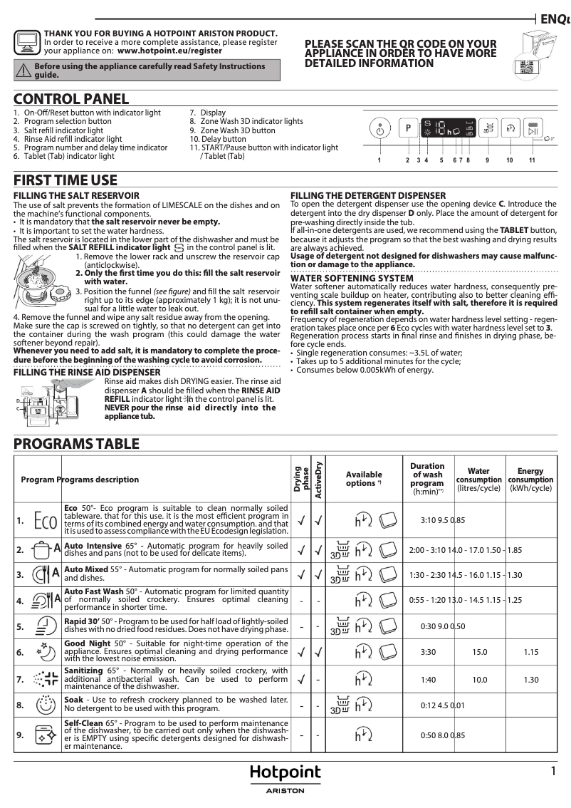 Página 1 del manual Manual de usuario Hotpoint H0I D534A S