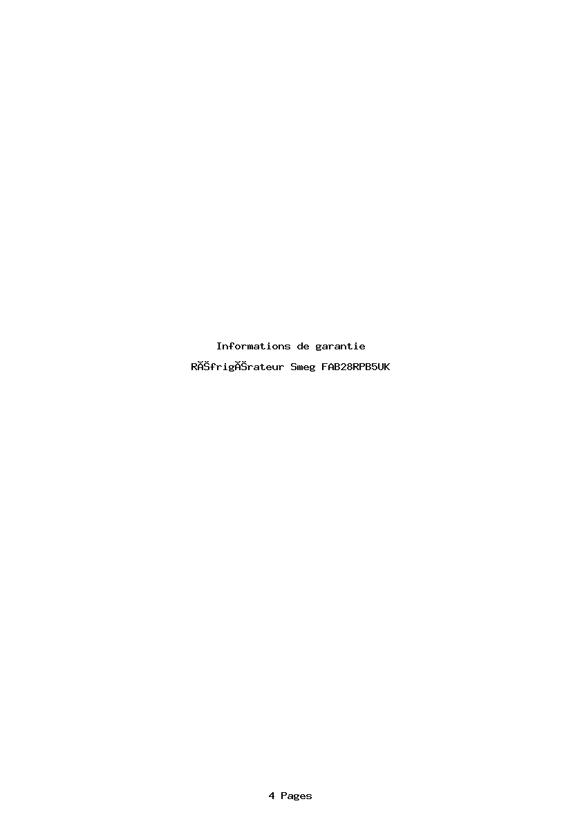 Page 1 de la notice Informations de garantie Smeg FAB28RPB5UK
