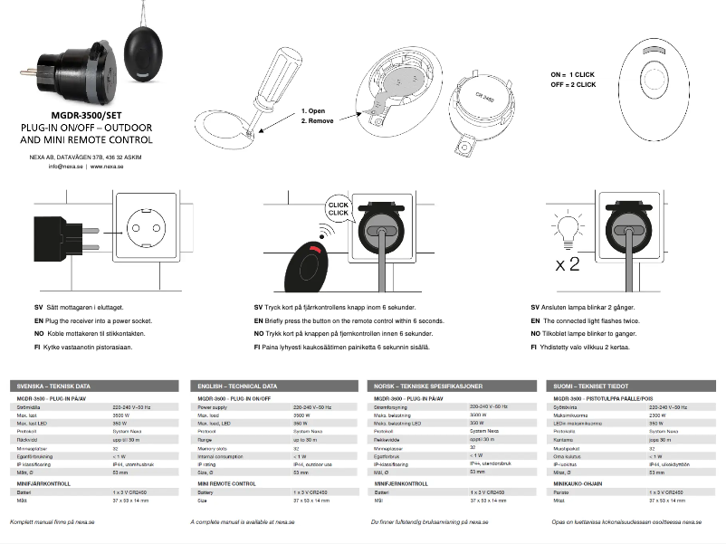 Page 1 de la notice Manuel utilisateur Nexa MGDR-3500/SET
