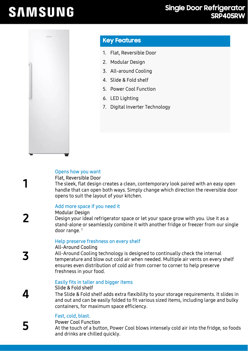 Página 1 del manual Ficha técnica Samsung SRP405RW