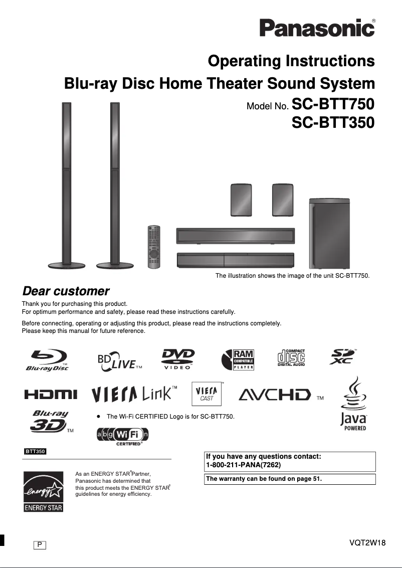 Page 1 de la notice Manuel utilisateur Panasonic SC-BTT750
