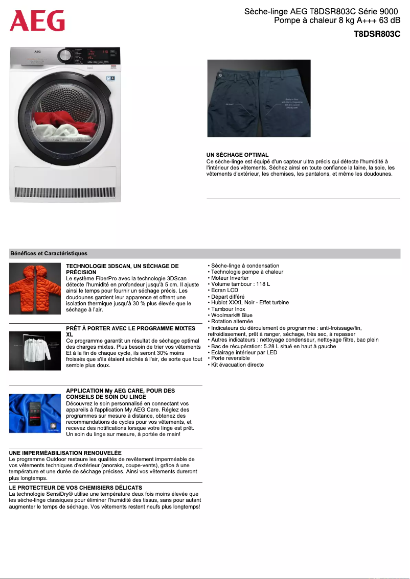 Página 1 del manual Ficha técnica AEG T8DSR803C