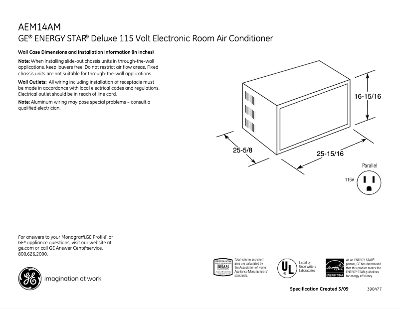 Página 1 del manual Ficha técnica GE AEM14AM