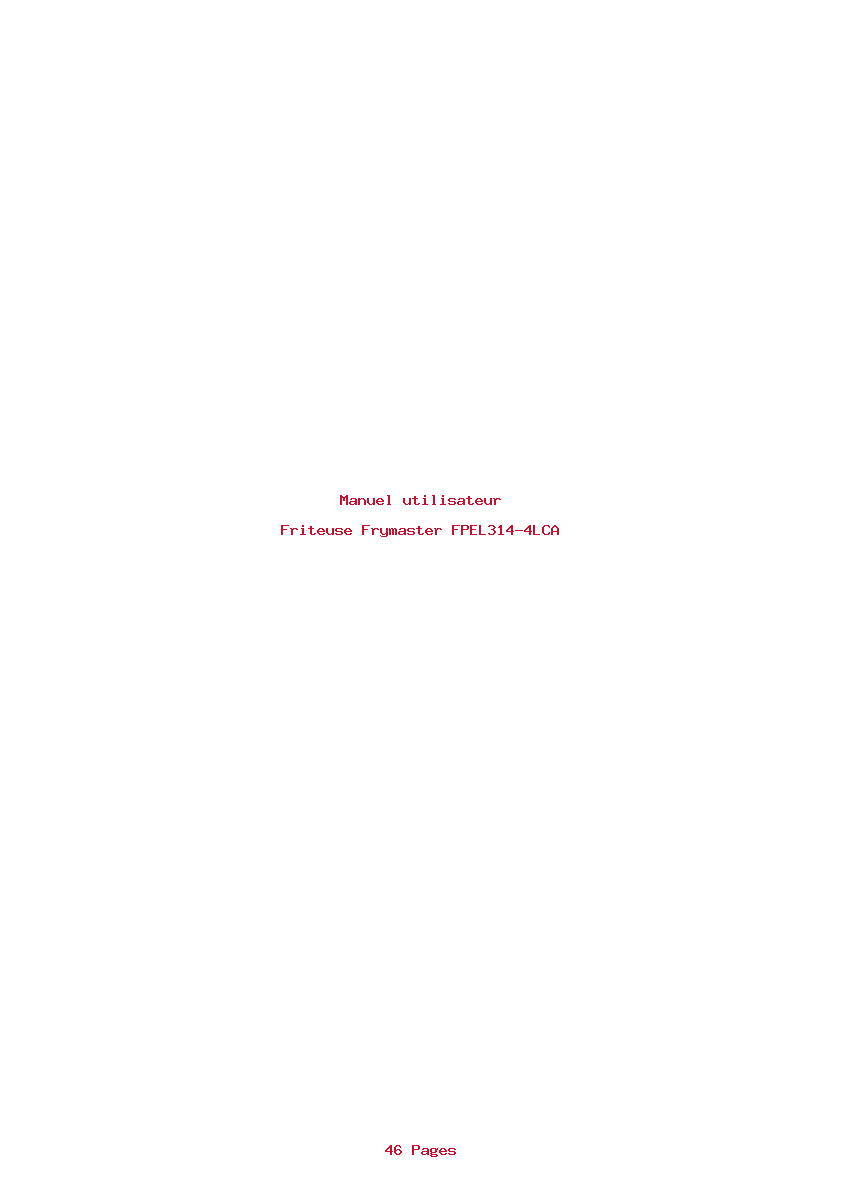 Page 1 de la notice Manuel utilisateur Frymaster FPEL314-4LCA