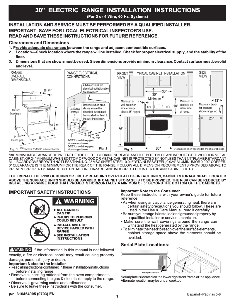 Page 1 de la notice Guide d'installation Frigidaire GLEF384GS