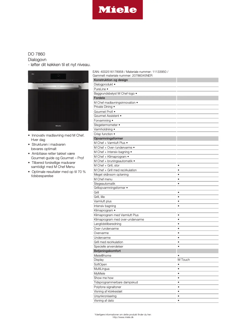 Página 1 del manual Ficha técnica Miele DO 7860