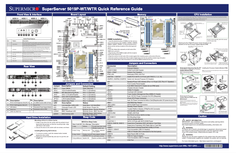 Page 1 de la notice Guide de démarrage rapide Supermicro SuperServer 5019P-WT