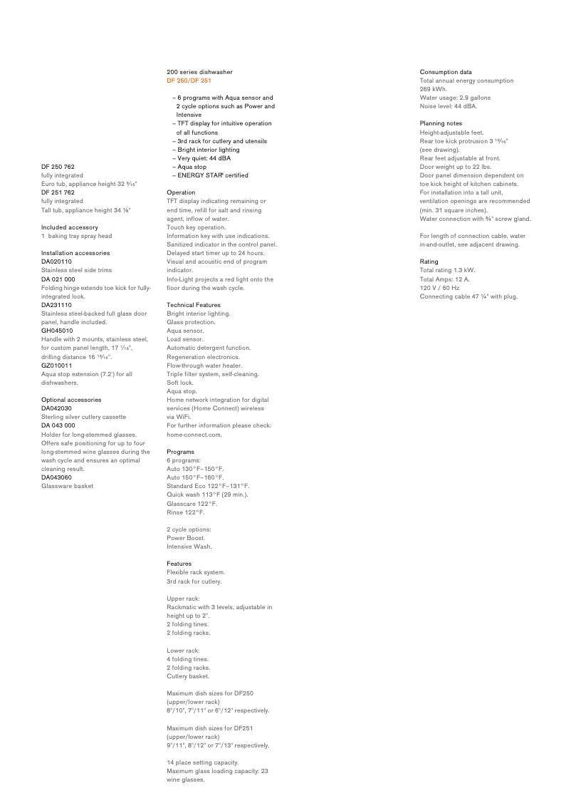 Page 1 of the manual Technical Sheet Gaggenau DF251762