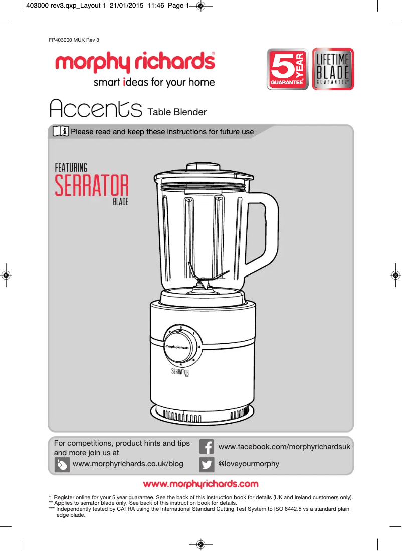 Page 1 de la notice Manuel utilisateur Morphy Richards Accents 403000