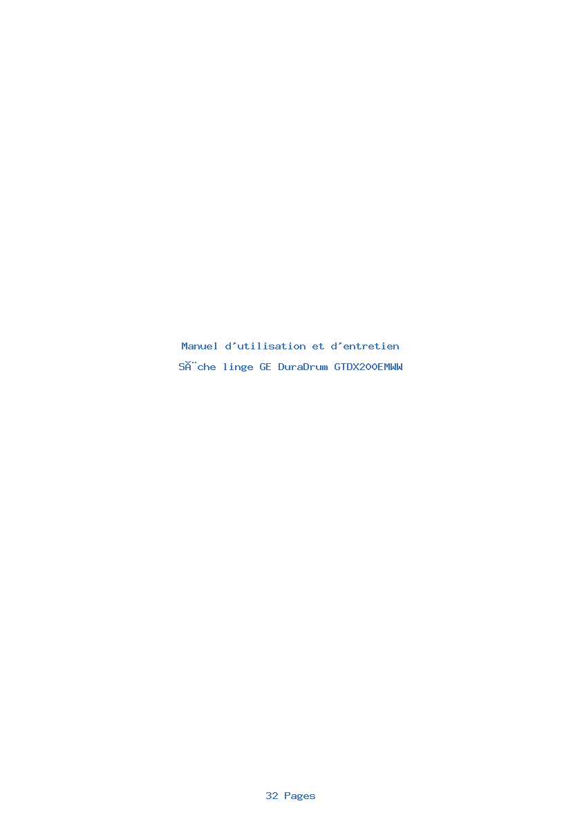 Page 1 de la notice Manuel d'utilisation et d'entretien GE DuraDrum GTDX200EMWW