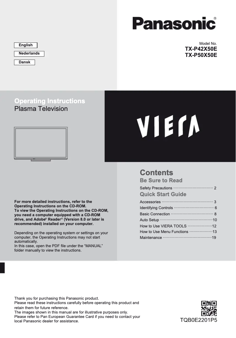 Page 1 de la notice Manuel utilisateur Panasonic Viera TX-P42X50E