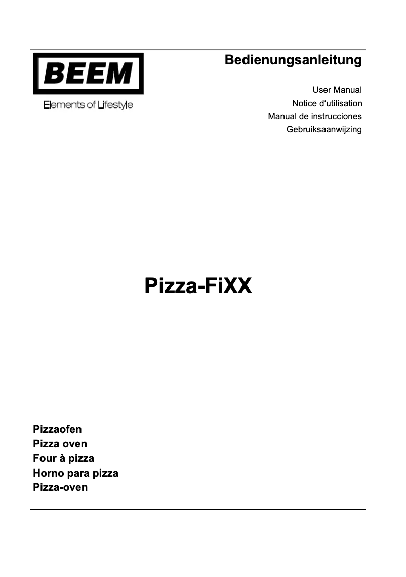Page 1 de la notice Manuel utilisateur BEEM Pizza-FiXX