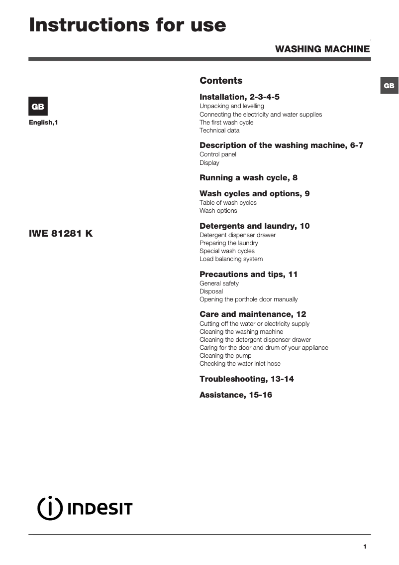 Página 1 del manual Manual de usuario Indesit IWE 81281