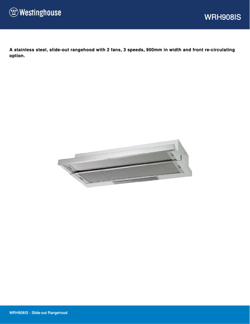 Page 1 de la notice Fiche technique Westinghouse WRH908IS