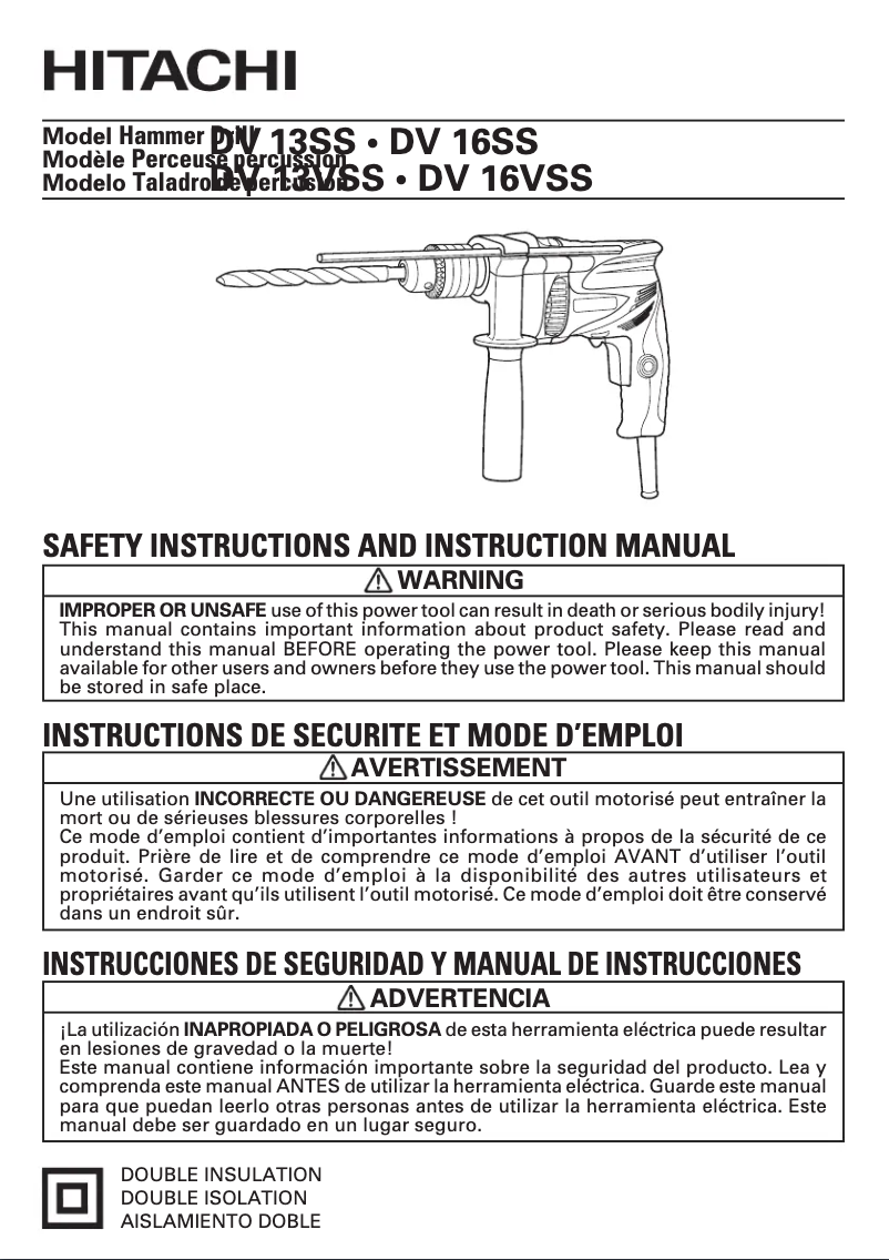 Page 1 de la notice Manuel utilisateur HiKOKI DV 13SS