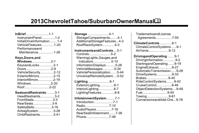 Page 1 de la notice Manuel utilisateur Chevrolet Suburban (2013)