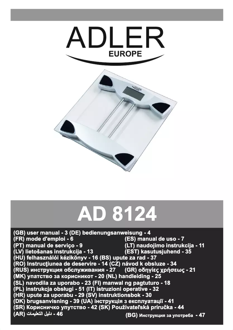Page 1 de la notice Manuel utilisateur Adler AD 8124