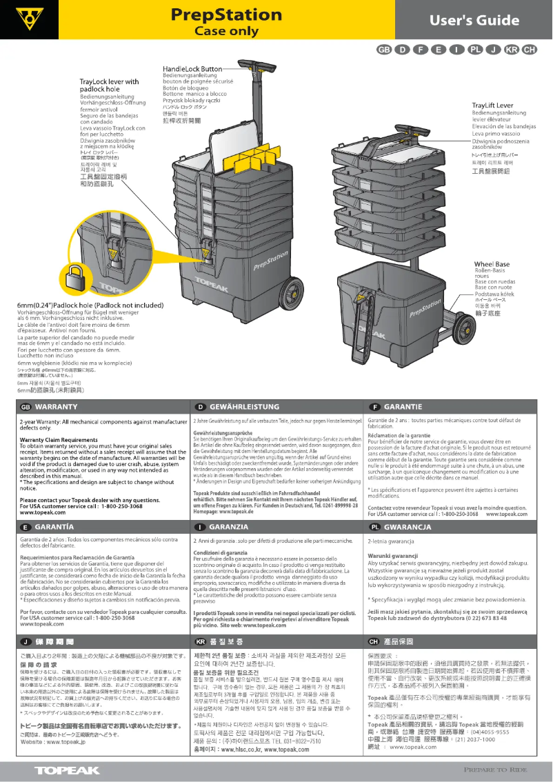 Page 1 de la notice Manuel utilisateur Topeak PrepStation