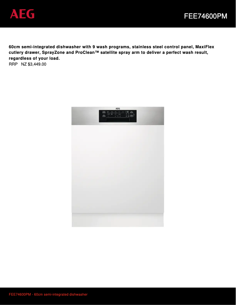 Page 1 de la notice Fiche technique AEG FEE74600PM