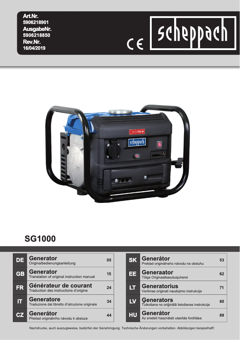 Page 1 de la notice Manuel utilisateur Scheppach SG1000