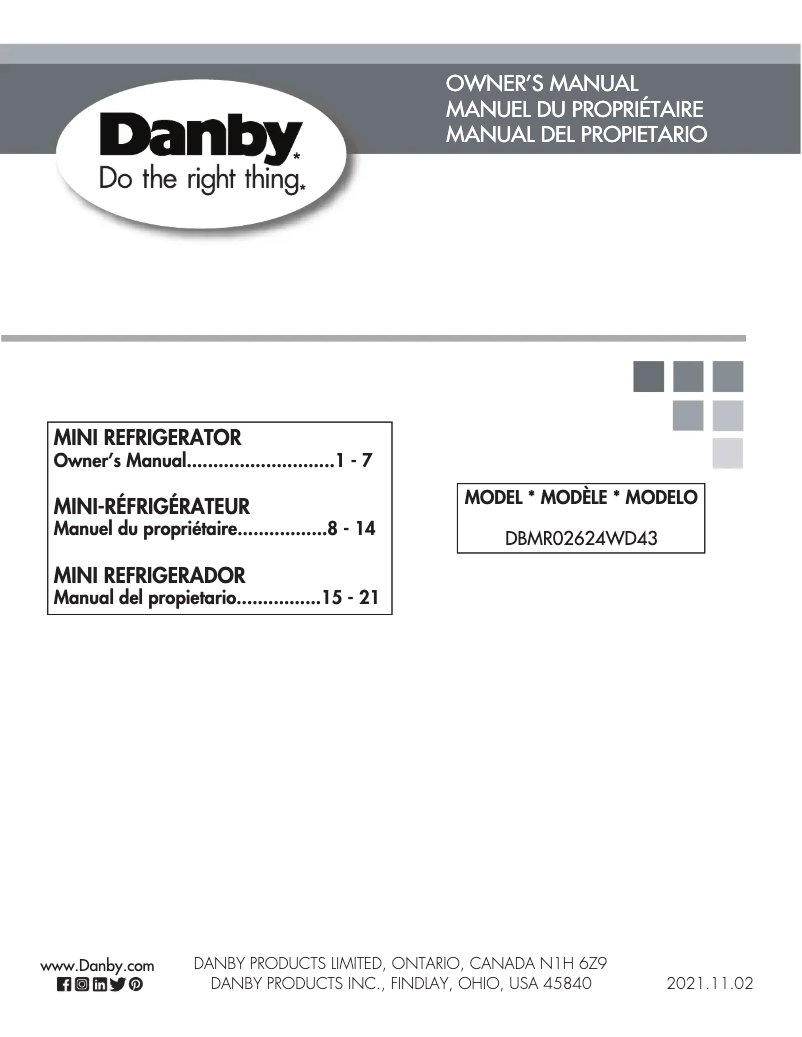 Page 1 de la notice Manuel utilisateur Danby DBMR02624WD43