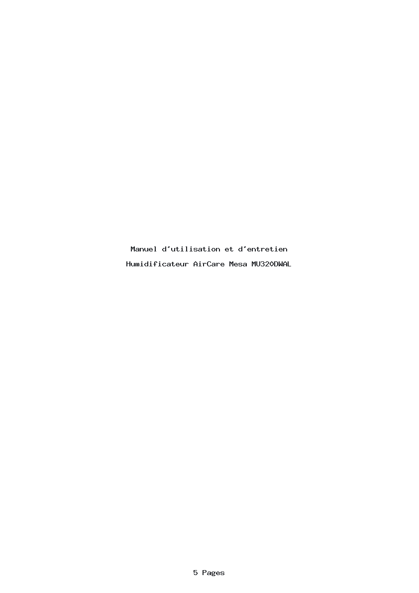 Image de la première page du manuel de l'appareil Mesa MU320DWAL