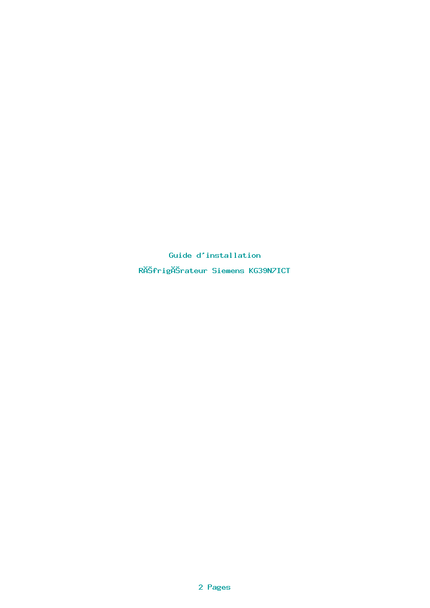 Page 1 de la notice Guide d'installation Siemens KG39N7ICT