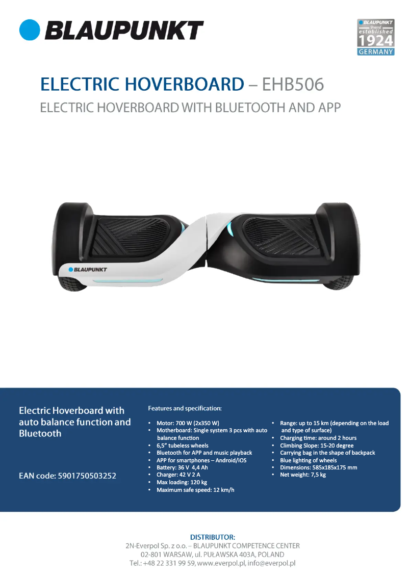Page 1 de la notice Fiche technique Blaupunkt EHB506